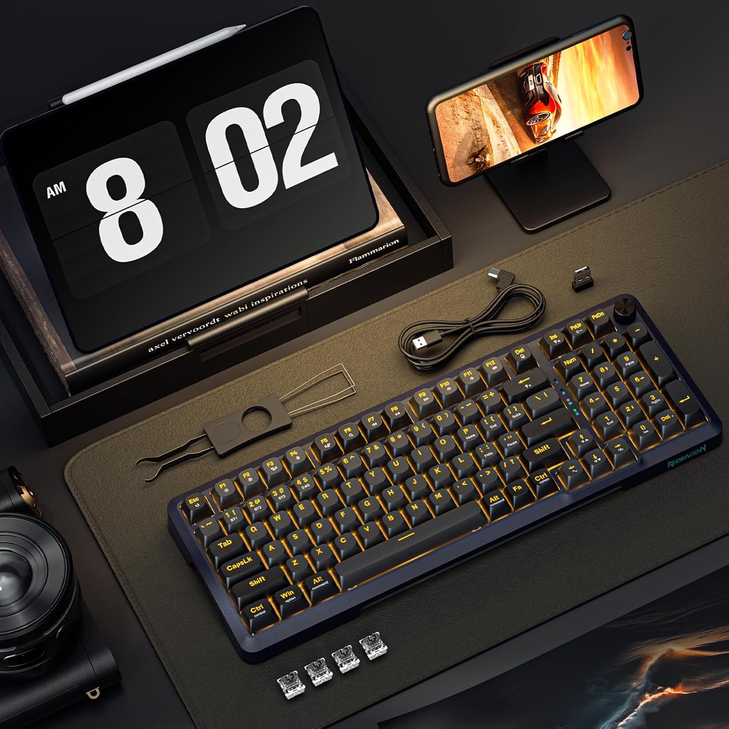 REDRAGON BREAGI PRO GASKET WIRELESS MECHANICAL KEYBOARD CREAM LINEAR SWITCHES K688GB-RGB-PRO thumbnail 10
