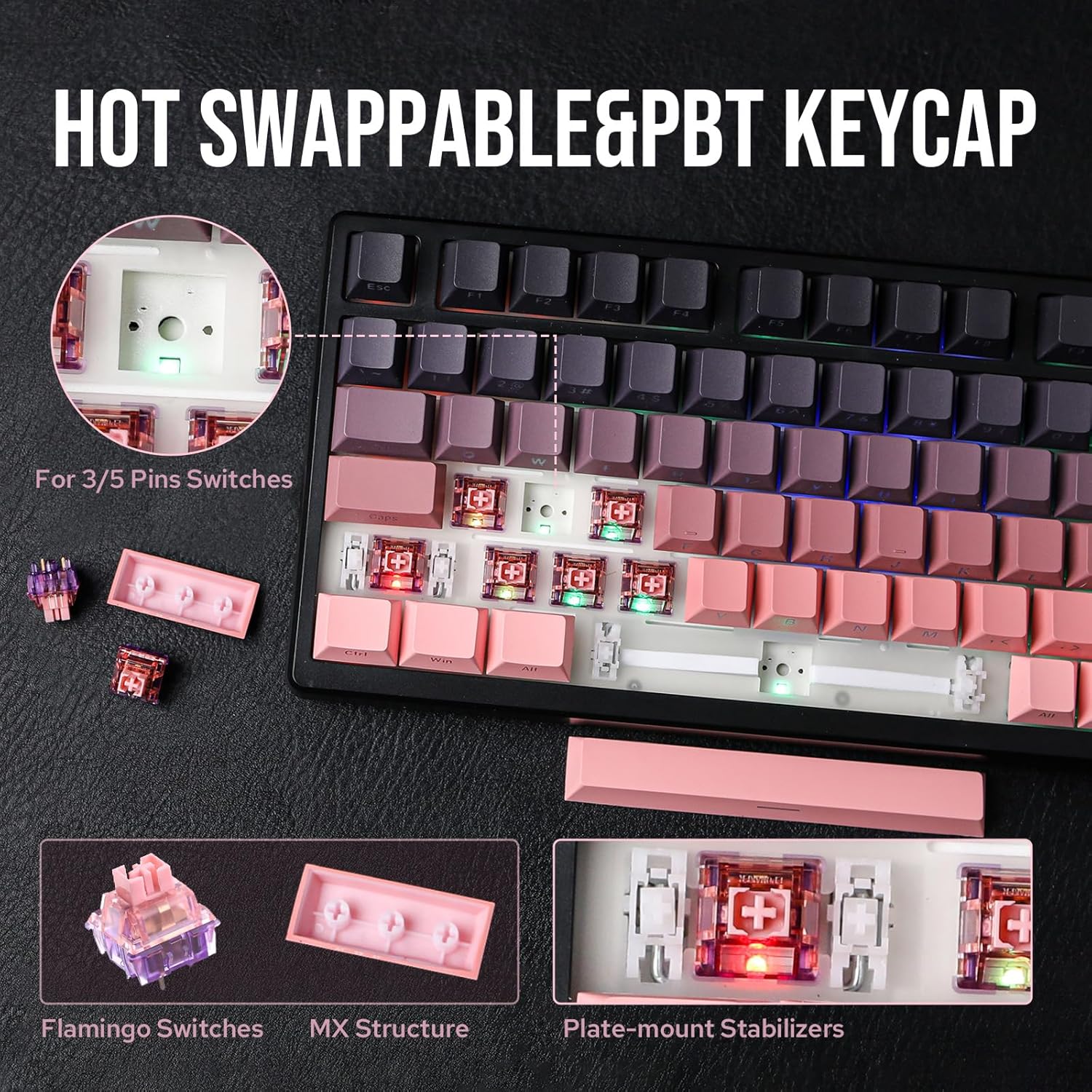 AULA 87 KEYS RGB 80% MECHANICAL GAMING KEYBOARD TRI-MODE GRAYWOOD V4 SWITCH GRADIENT BK-PNK F87 PRO thumbnail 5