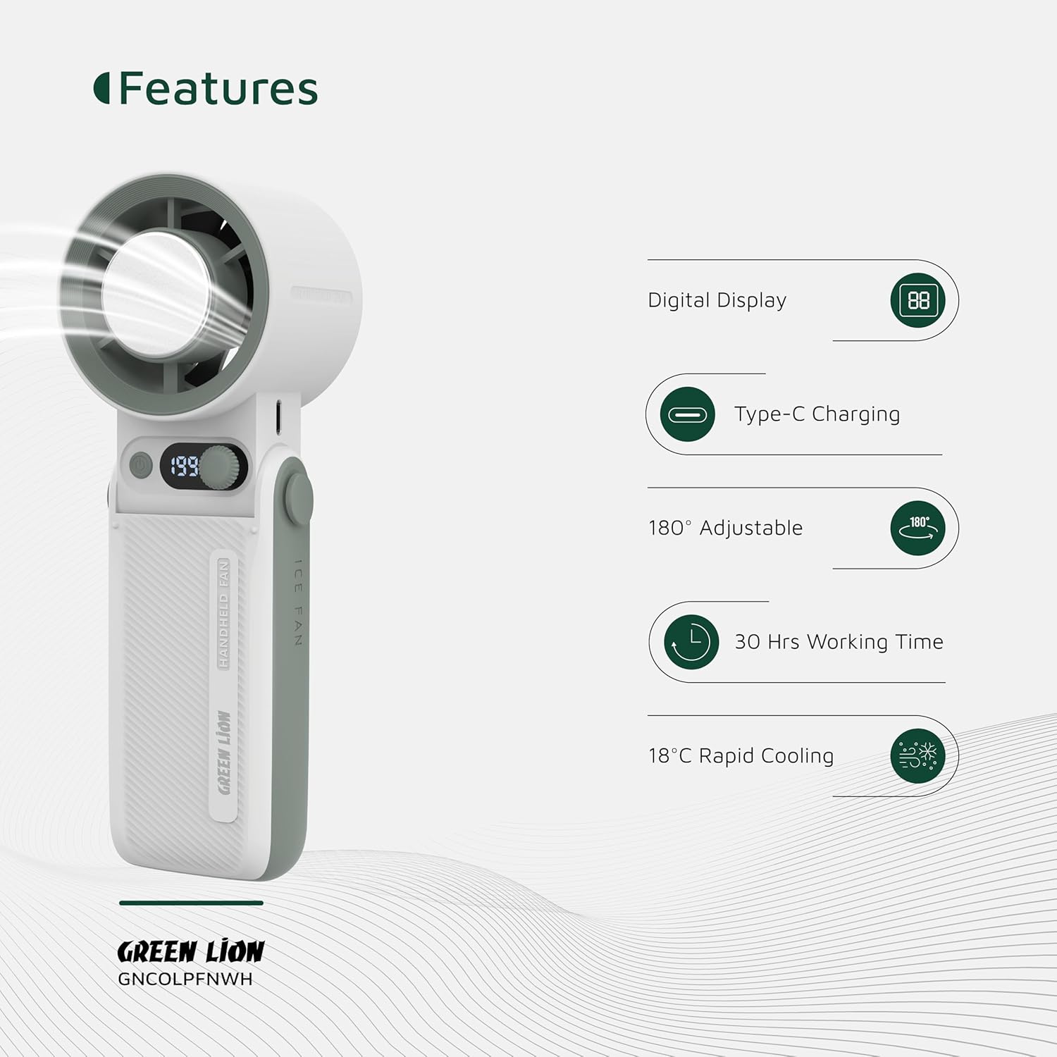 GREEN LION HANDHELD COOLIO PORTABLE FAN WHITE GNCULPFNWH thumbnail 7