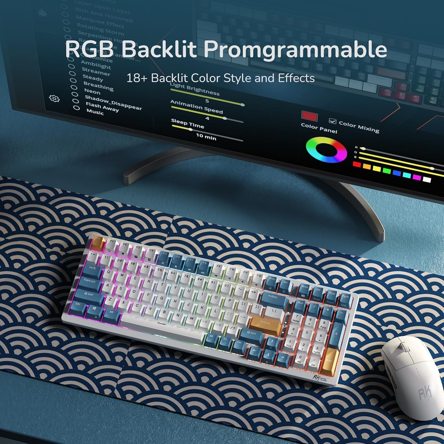 Royal Kludge RGB Tri-Modes Hot-Swap Gaming Keyboard with Brown Switches in Klein Blue - RK98 thumbnail 5