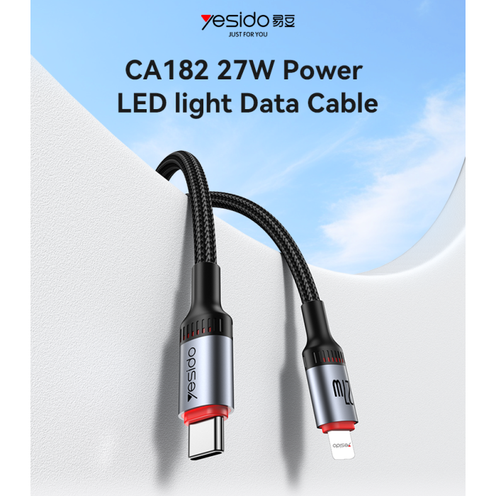 YESIDO 27W USB-C TO LIGHTNING CABLE 1.2M BLACK CA182 thumbnail 2