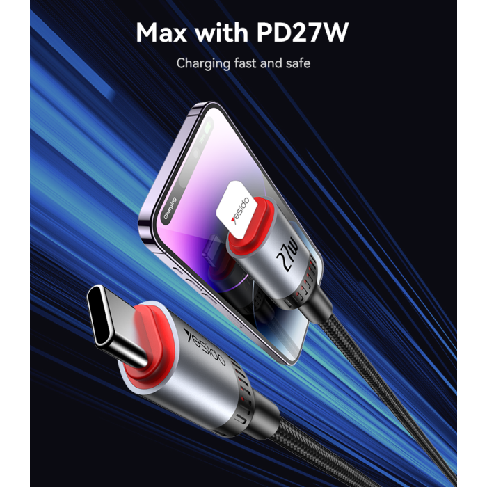 YESIDO 27W USB-C TO LIGHTNING CABLE 1.2M BLACK CA182 thumbnail 4