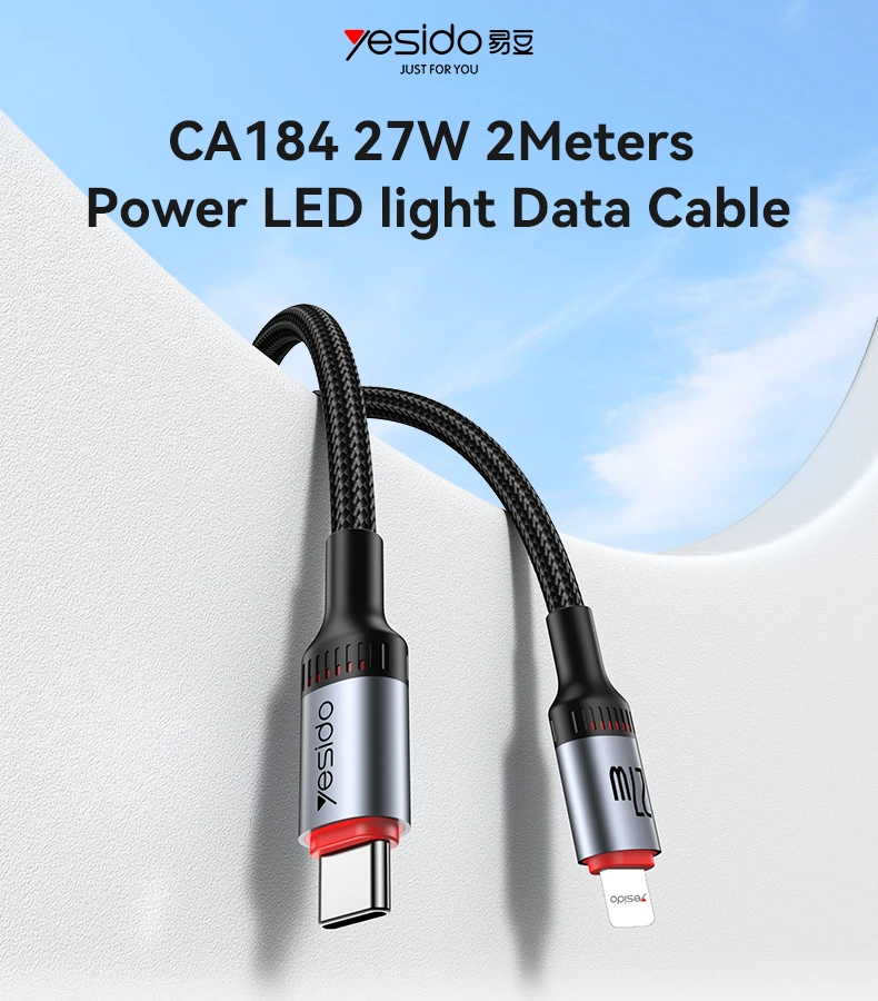 YESIDO 27W USB-C TO LIGHTNING CABLE 2M BLACK CA184 thumbnail 8