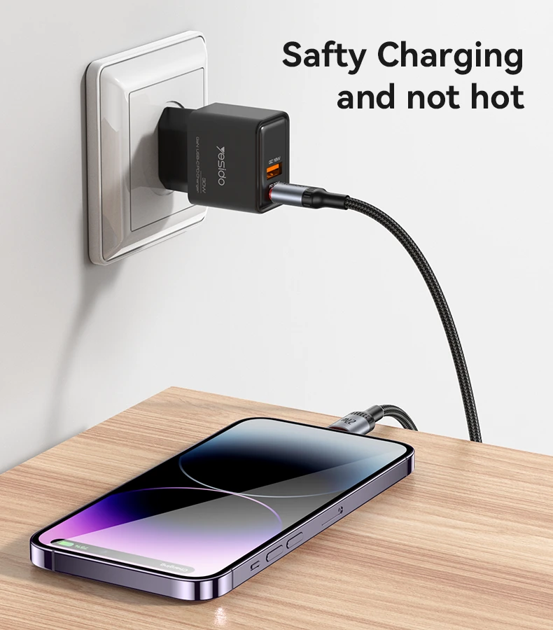 YESIDO 27W USB-C TO LIGHTNING CABLE 2M BLACK CA184 thumbnail 2