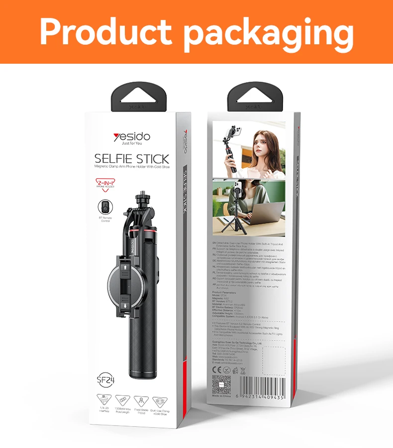 YESIDO 2 IN 1 SELFIE STICK TRIPOD STAND BLACK SF24 thumbnail 5
