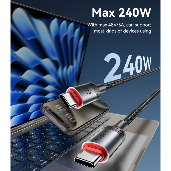 YESIDO 240W USB-C TO USB-C CABLE 1.2M BLACK CA185 thumbnail 4
