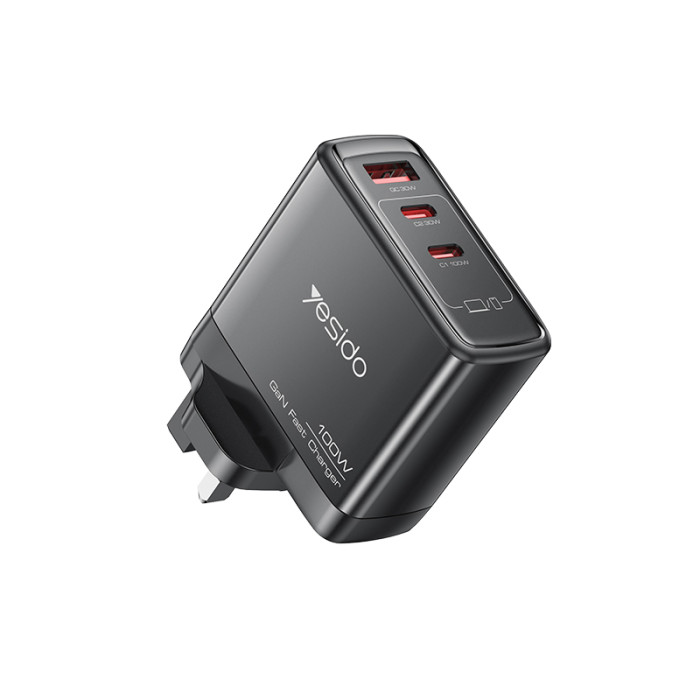 YESIDO 100W 1XUSB-A AND 2XUSB-C QUICK CHARGER BLACK YC95