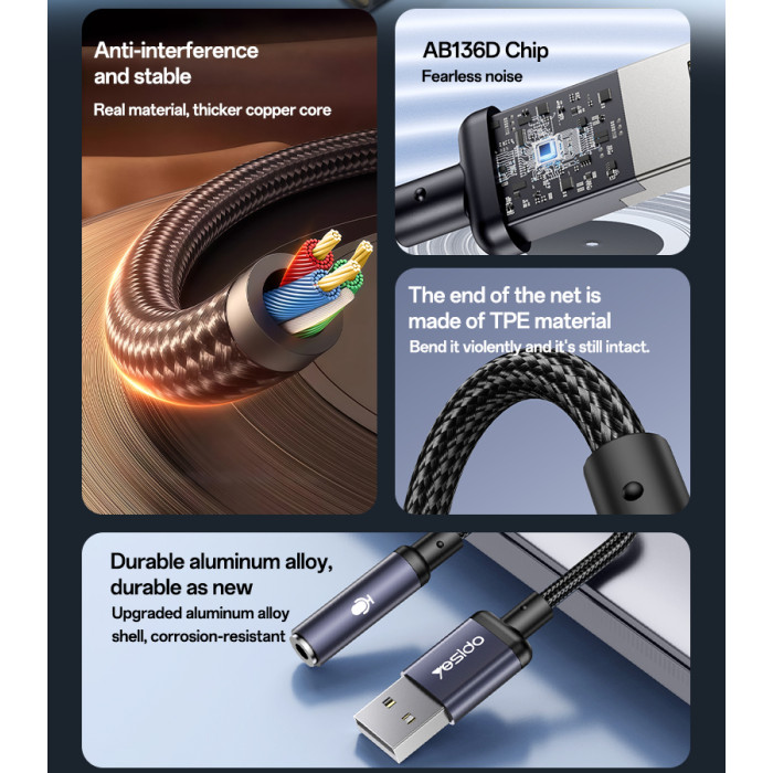 YESIDO AUDIO ADAPTER BLACK YAU46 thumbnail 4