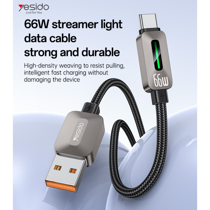 YESIDO  USB A TO TYPE C CALE 66W GREY CA137C thumbnail 5