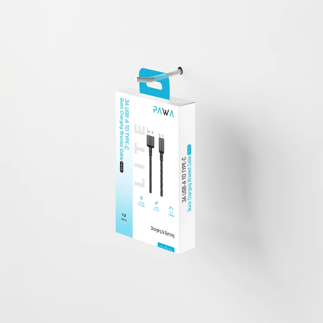 PAWA 3A USB A TO TYPE C QUICK CHARGING BRAIDED CABLE 1.2M PW122 BLACK PW-BTLT12AT-BK thumbnail 5