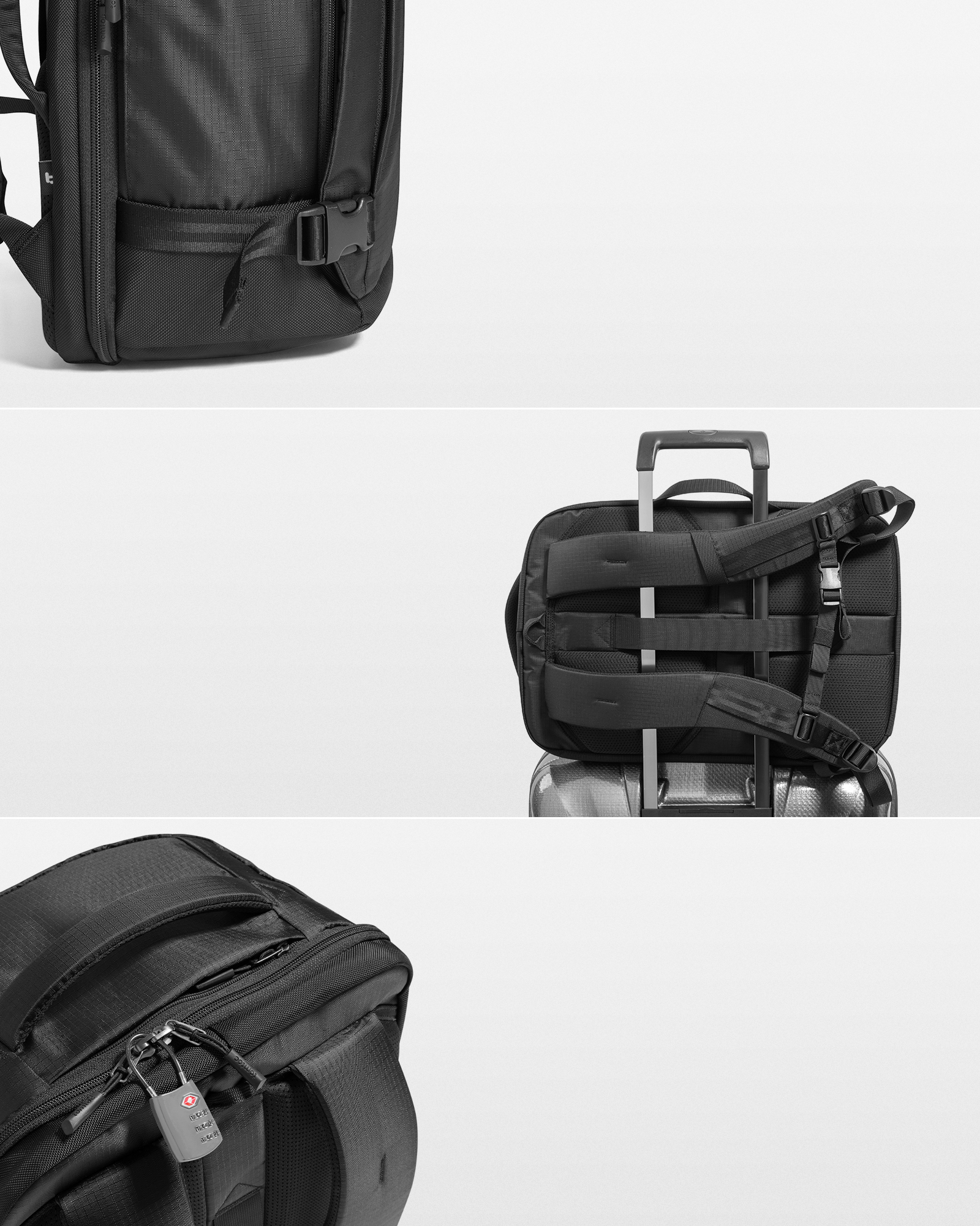 TOMTOC NAVIGATOR T66 17 INCH/40L LITEWAY TRAVEL BACKPACK BLACK T66M1D2 thumbnail 7