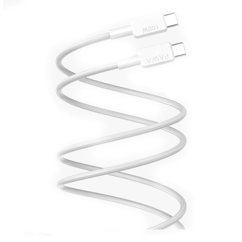 PAWA EL CARO SERIES USB C TO USB C 100W PREMIUM BRAIDED 1.2M CABLE WHITE PW-12B100CC-WH