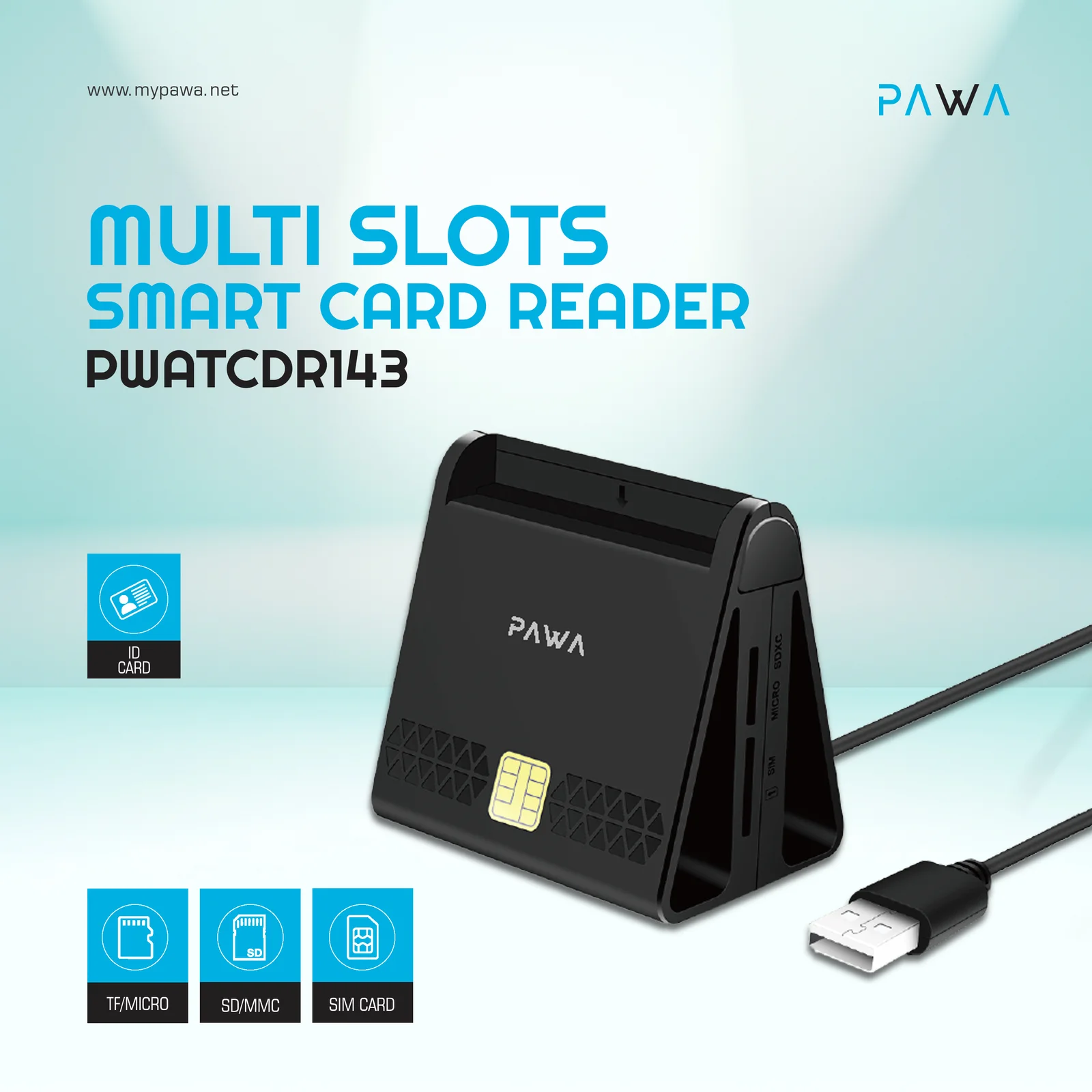 PAWA MULTI SLOTS SMART CARD READER BLACK PWATCDR143-BK thumbnail 3