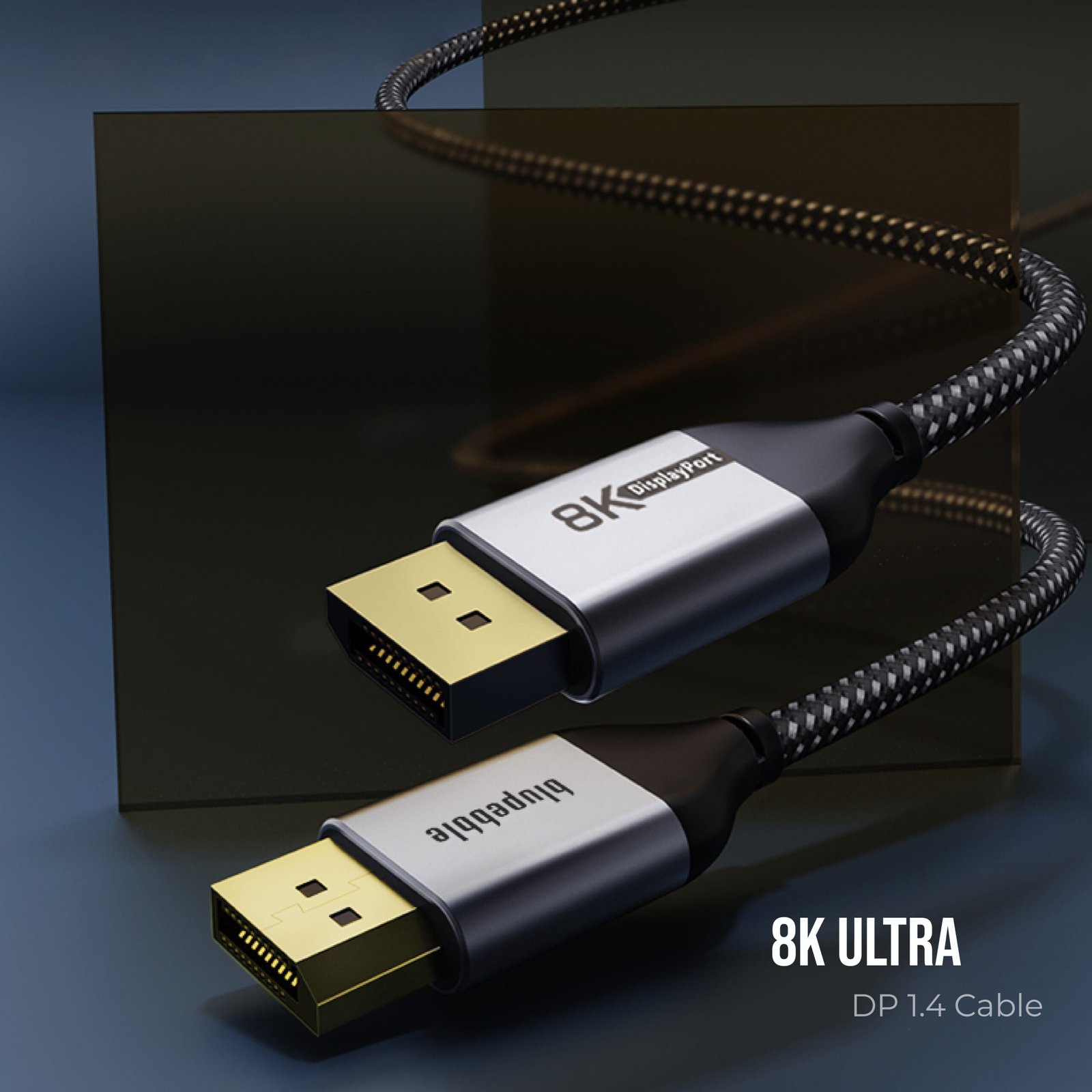 BLUPEBBLE 8K PREMIUM DP TO DP 1.4 CABLE 32AWG COAXIAL BLACK CABLE thumbnail 2