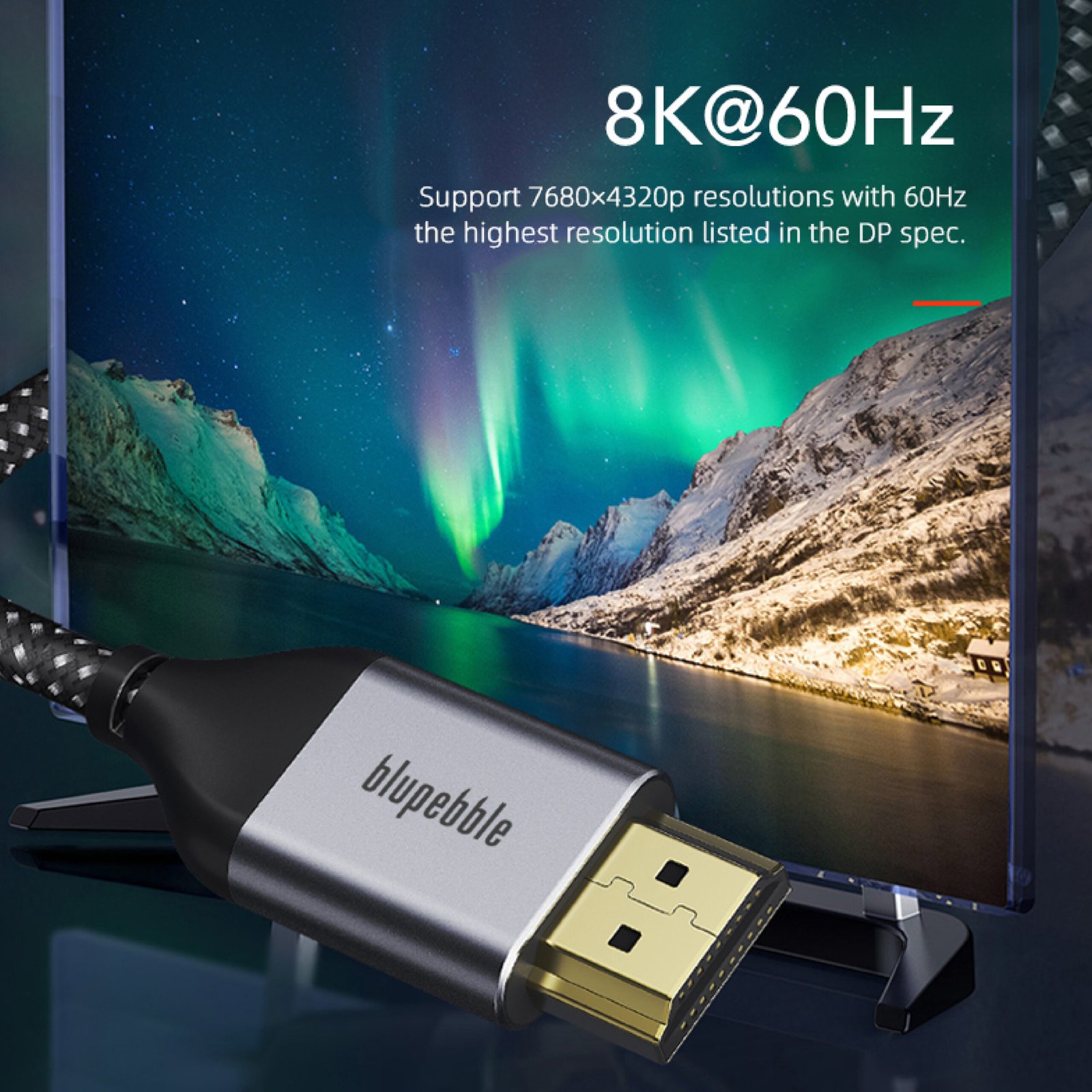 BLUPEBBLE 8K PREMIUM DP TO DP 1.4 CABLE 32AWG COAXIAL BLACK CABLE thumbnail 3