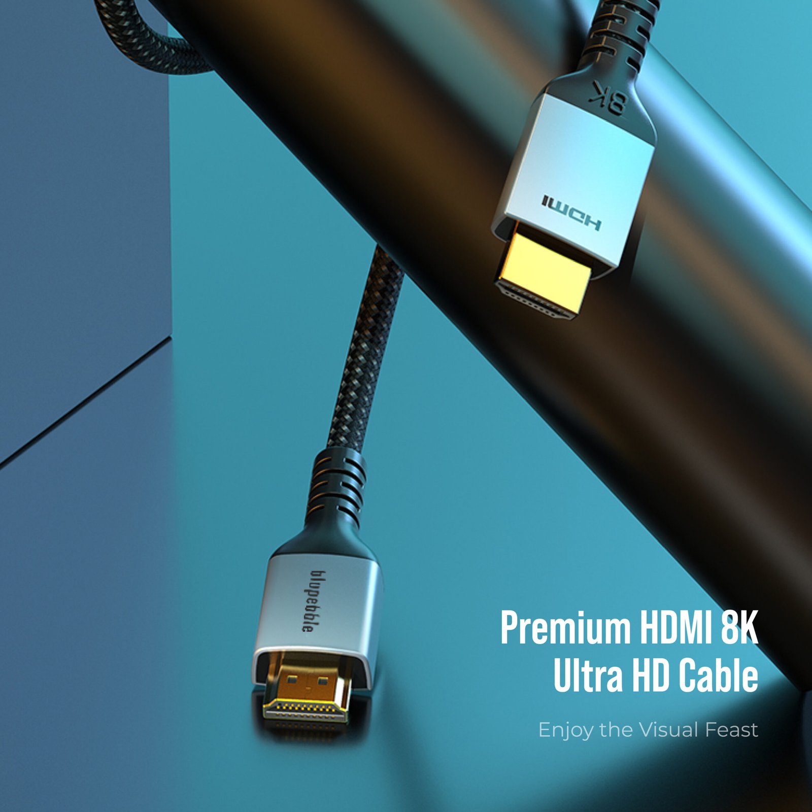 BLUPEBBLE 8K PREMIUM HDMI 2.1 CABLE ALUMINUM HOUSING SUPPORT 8K/60HZ BLACK thumbnail 2
