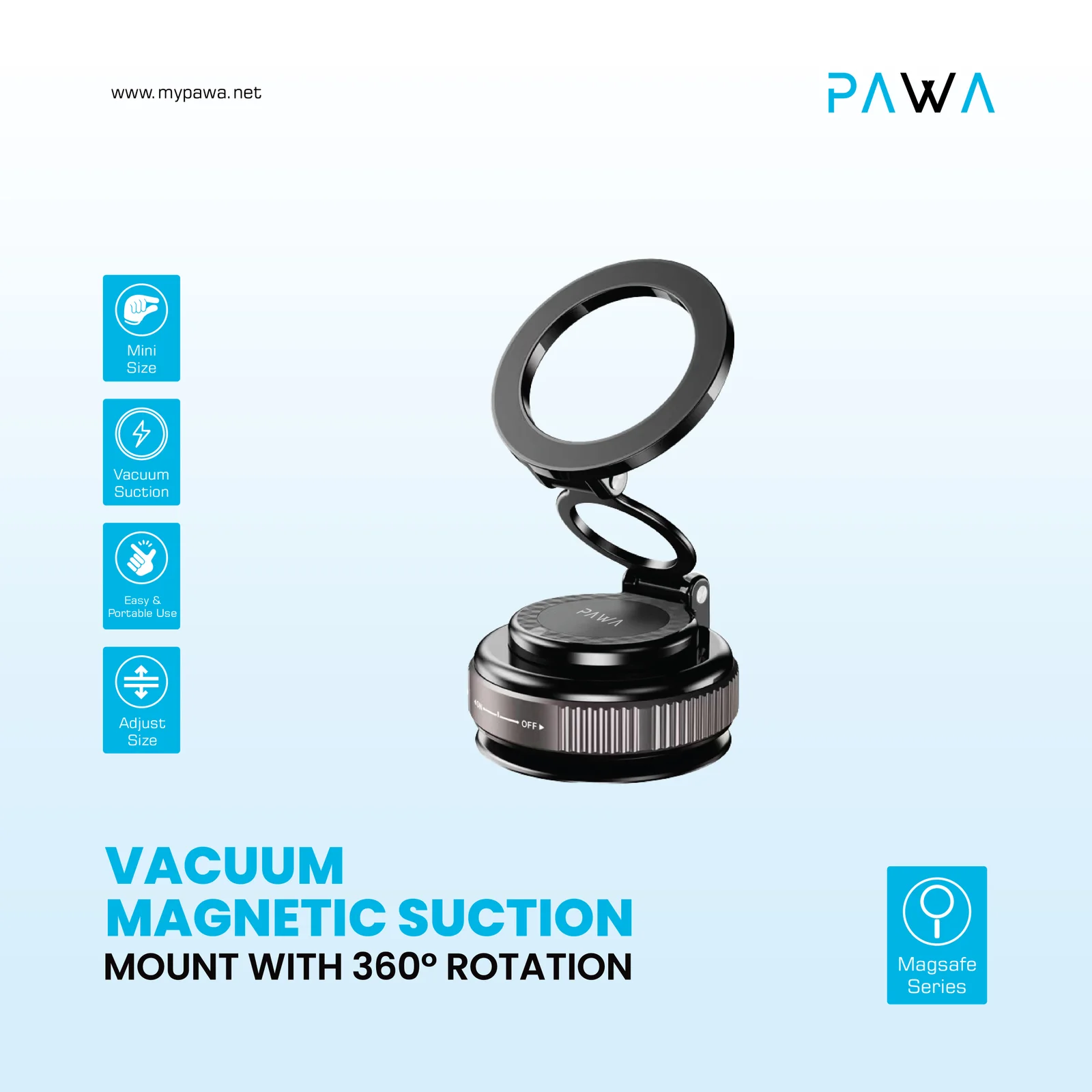 PAWA VACUUM MAGNETIC SUCTION MOUNT WITH 360 ROTATION BLACK PW-SCRMNT10-BK thumbnail 4