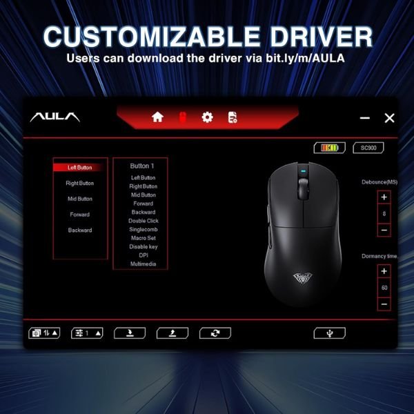 AULA ERGONOMIC TRI MODE WIRELESS GAMING MOUSE 26000 DPI WITH PAW3395 SENSOR SC900 PRO BLACK thumbnail 9