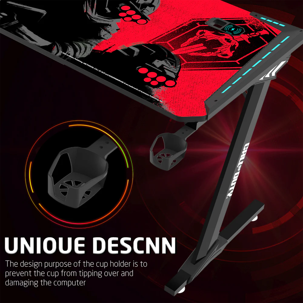 GameOn Phantom XL L-Shaped RGB Flowing Light Gaming Desk (Black/Red, COD-PHANTOMXL-L-01) - Stylish and Spacious Gaming Setup thumbnail 6