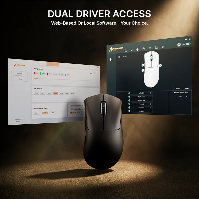 ATTACK SHARK V8 ULTRALIGHT NORDIC 54L15 WIRELESS GAMING MOUSE BLACK PAW-3950 MAX thumbnail 8