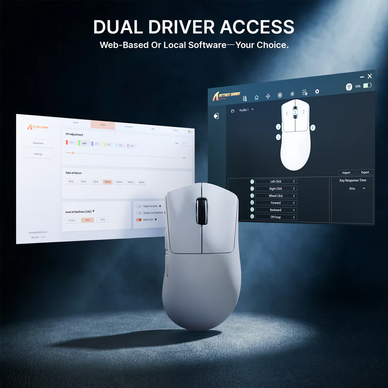 ATTACK SHARK V8 ULTRALIGHT NORDIC 54L15 WIRELESS GAMING MOUSE  WHITE PAW-3950 MAX thumbnail 8