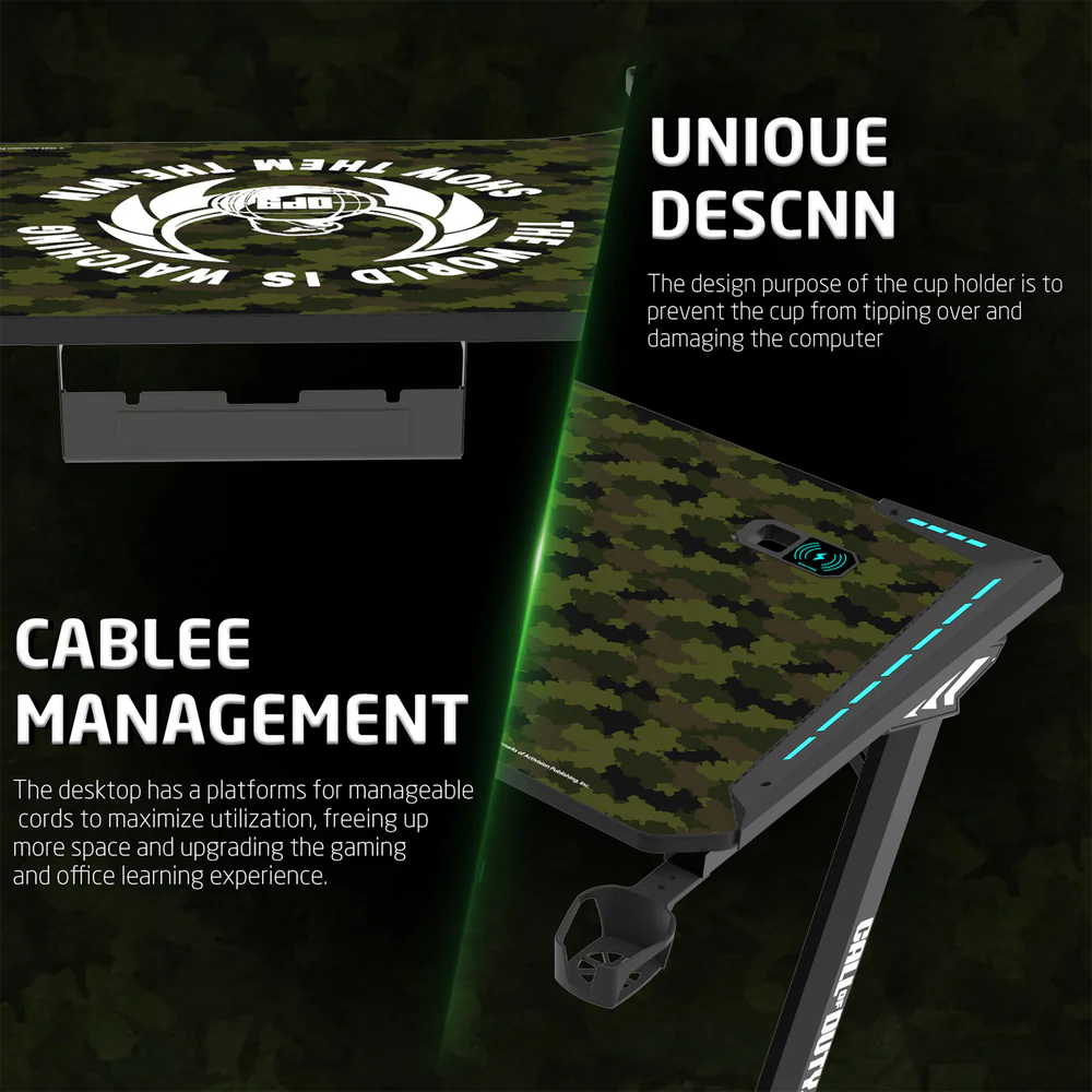 GameOn Phantom XL L-Shaped RGB Flowing Light Gaming Desk (Black/Green, COD-PHANTOMXL-L-02) - Dynamic and Spacious Setup for Gamers thumbnail 7