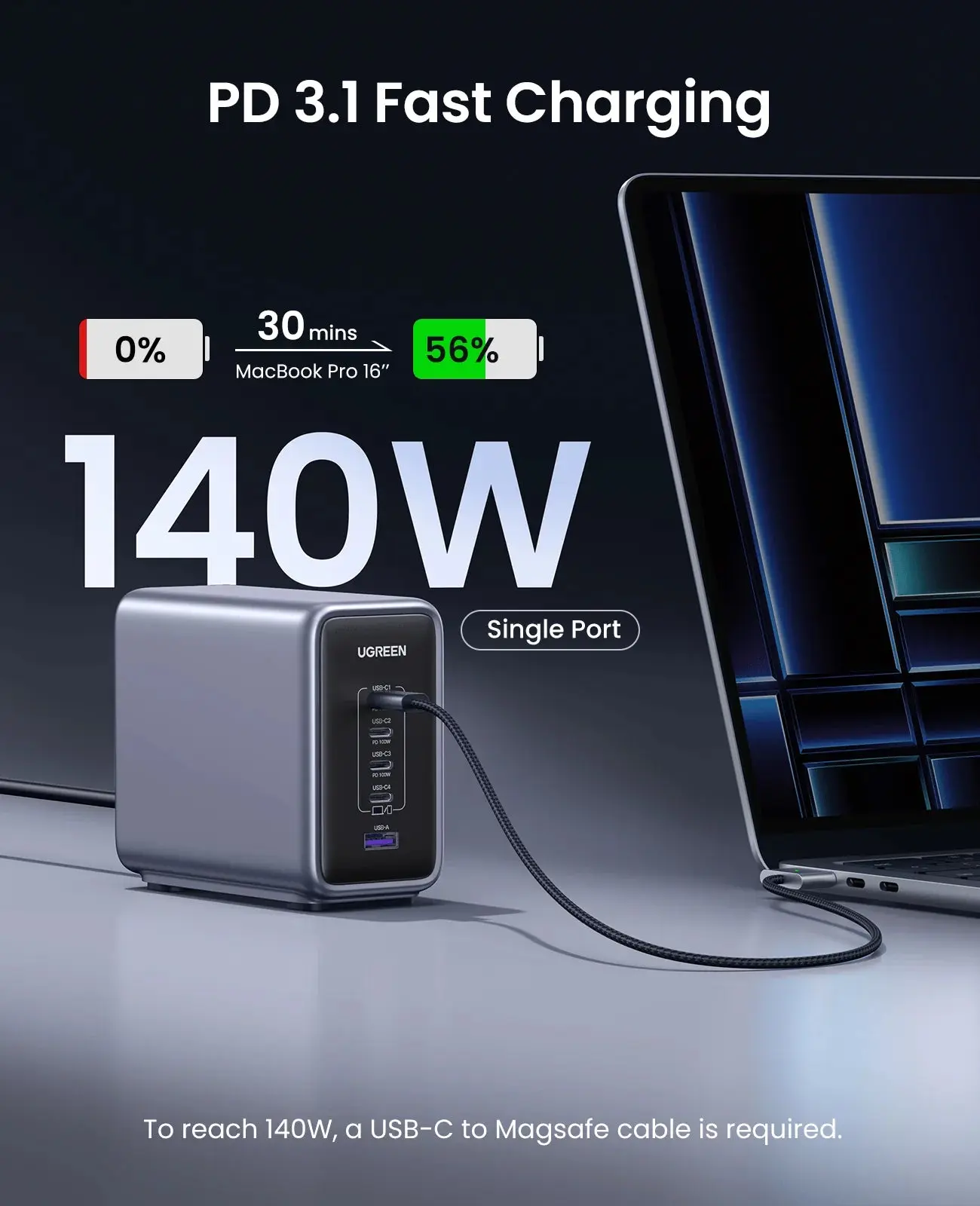 UGREEN NEXODE 300W 5 PORT GAN DESTOP FAST CHARGER UK BLACK CD333 thumbnail 2