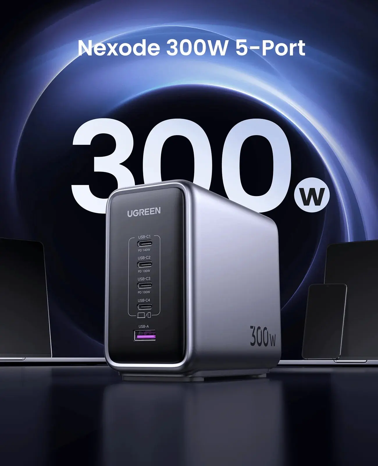 UGREEN NEXODE 300W 5 PORT GAN DESTOP FAST CHARGER UK BLACK CD333 thumbnail 3