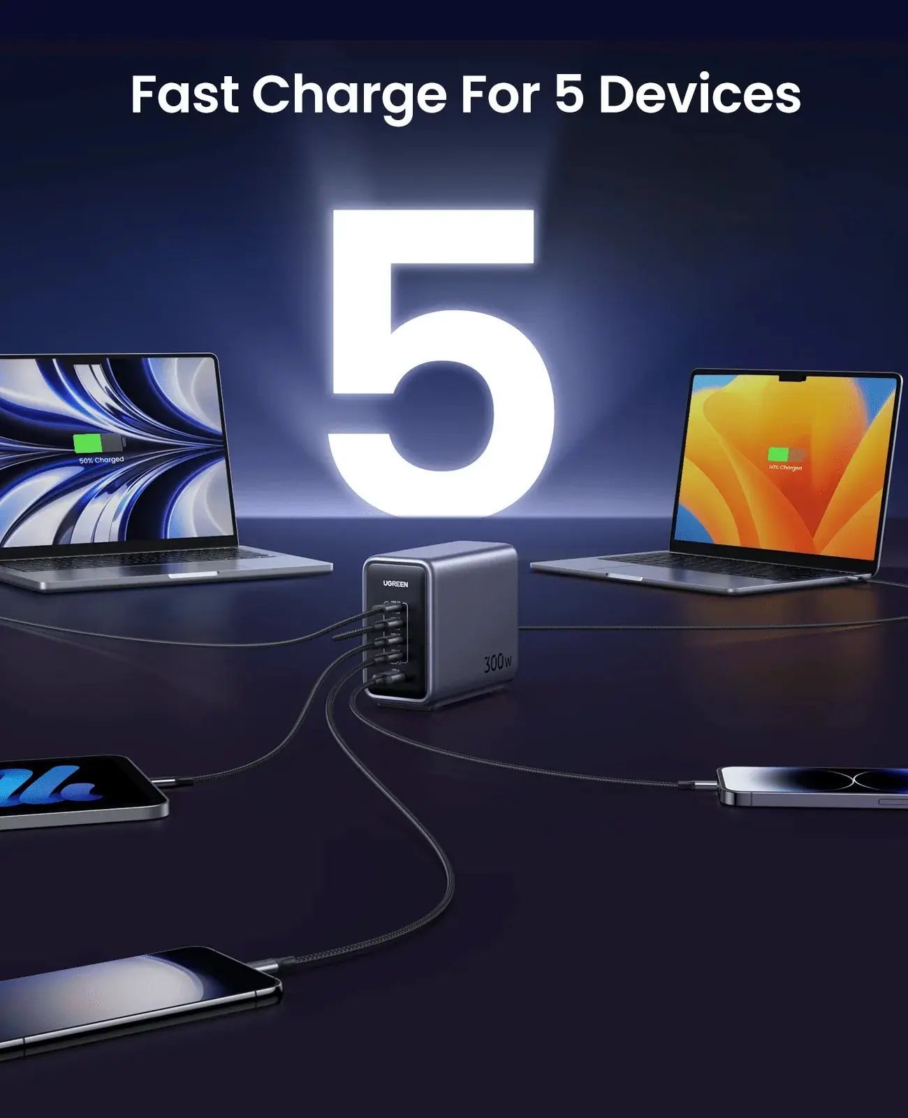 UGREEN NEXODE 300W 5 PORT GAN DESTOP FAST CHARGER UK BLACK CD333 thumbnail 4