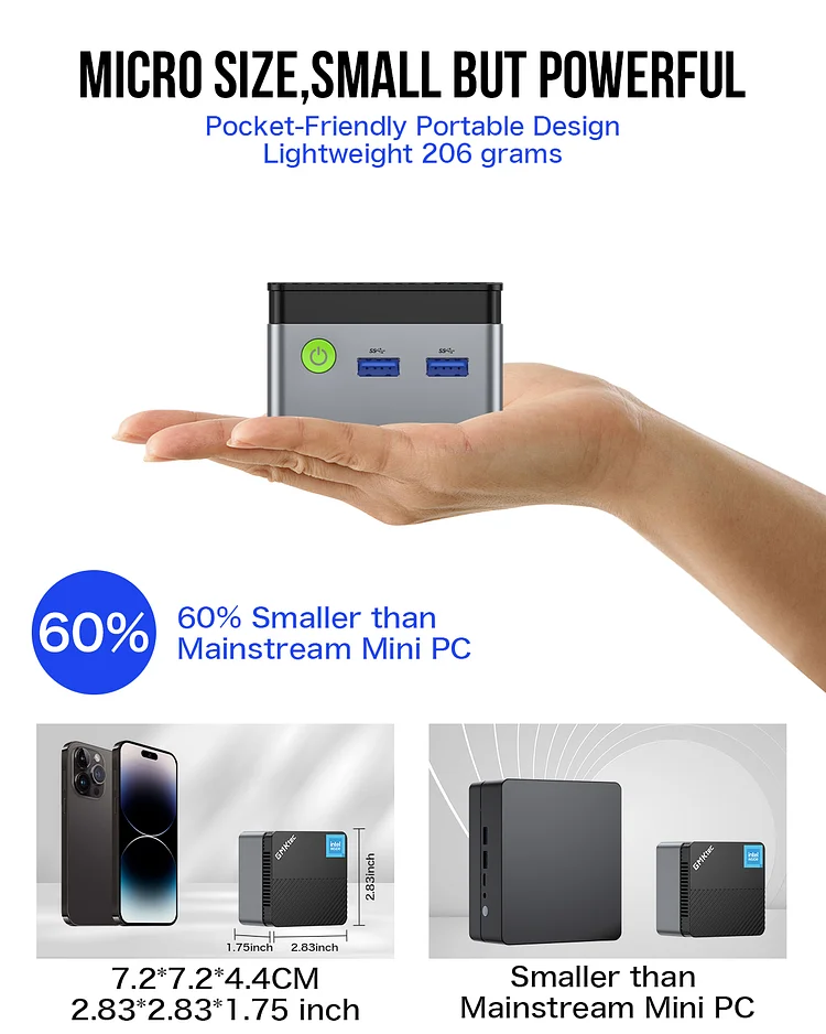 GMKtec Mini PC NUCBOX-G5 - Intel N97, 12GB RAM, 512GB SSD, Windows 11 Pro, Compact Design thumbnail 5