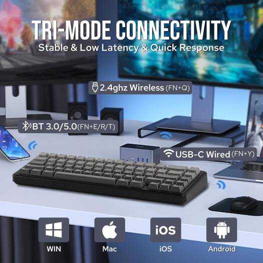 AULA 65 KEYS RGB 65% MECHANICAL GAMING KEYBOARD TRI MODE GREY WOOD V3 SWITCH BLK-GRY F65 thumbnail 3