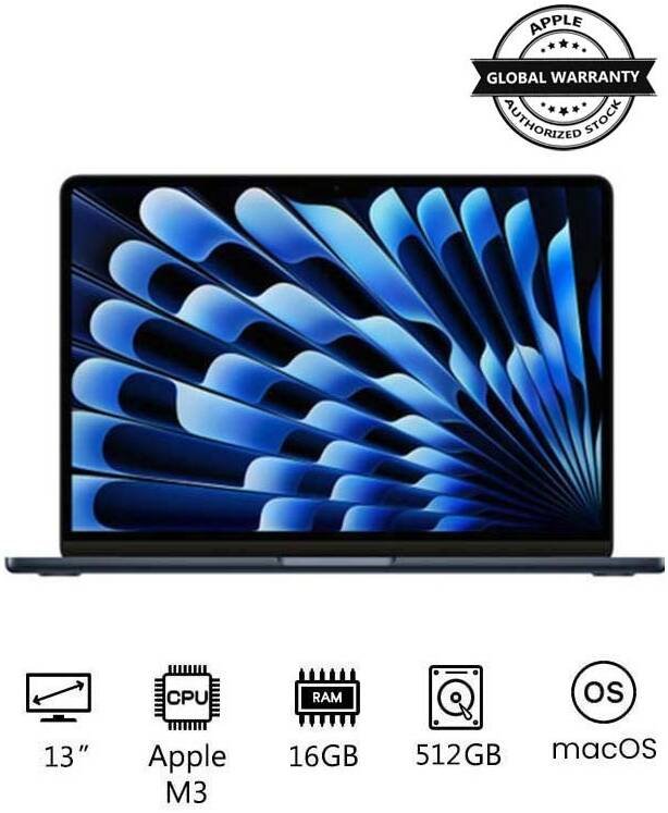 APPLE MACBOOK AIR 13 INCH M3 CHIP WITH 8-CORE CPU AND 10-CORE GPU 16GB 512GB SSD-MIDNIGHT ARB MXCV3 thumbnail 4