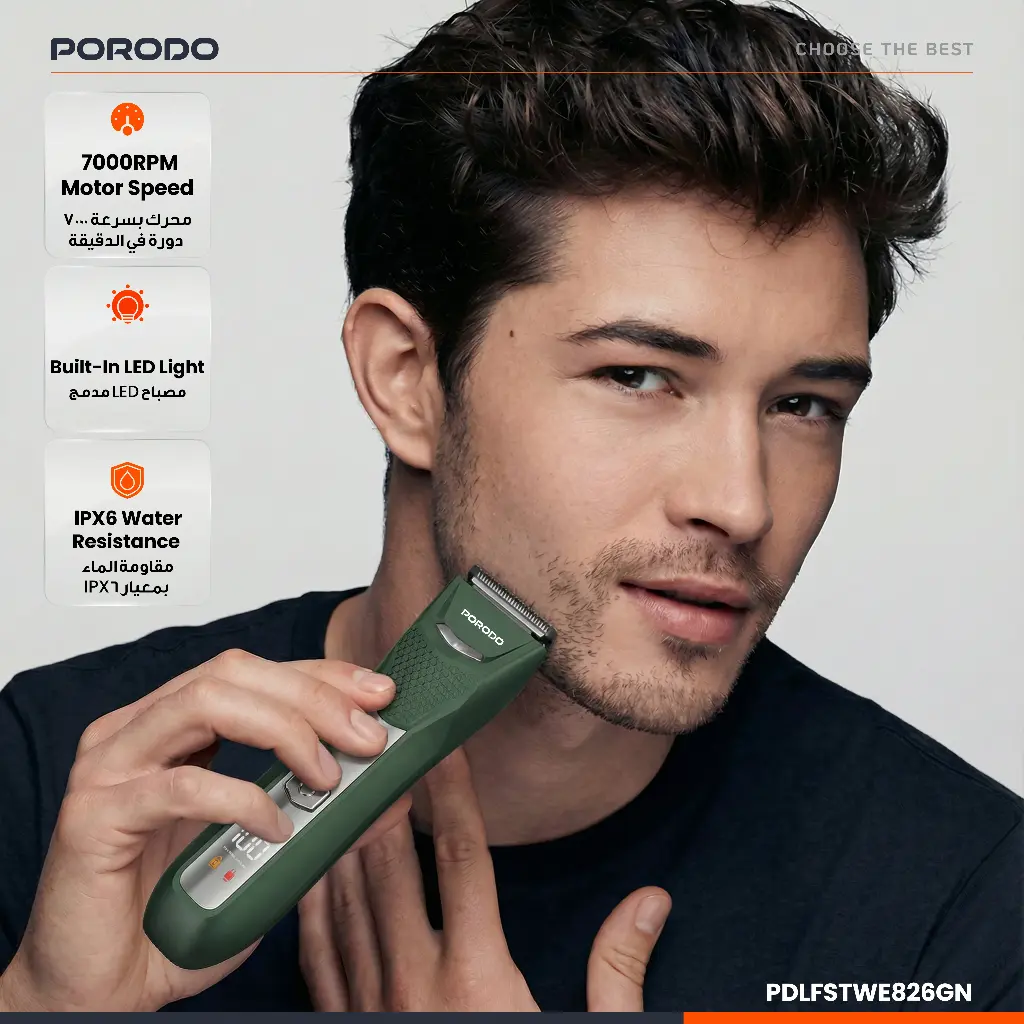 PORODO LIFESTYLE MENZO RECHARGEABLE BODY TRIMMER GREEN PDLFSTWE826GN thumbnail 3