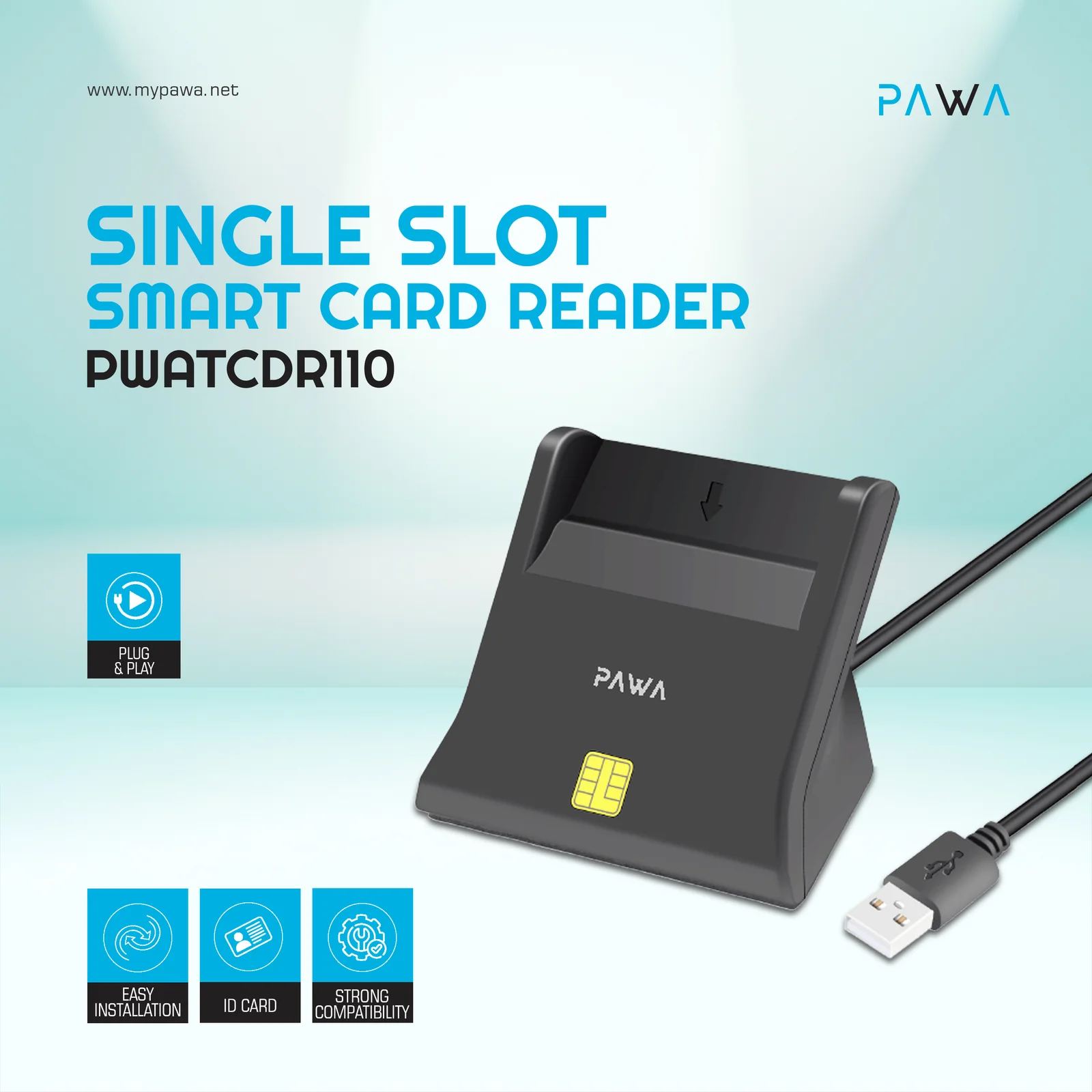 PAWA SINGLE SLOT SMART CARD READER BLACK PWATCDR110-BK thumbnail 2