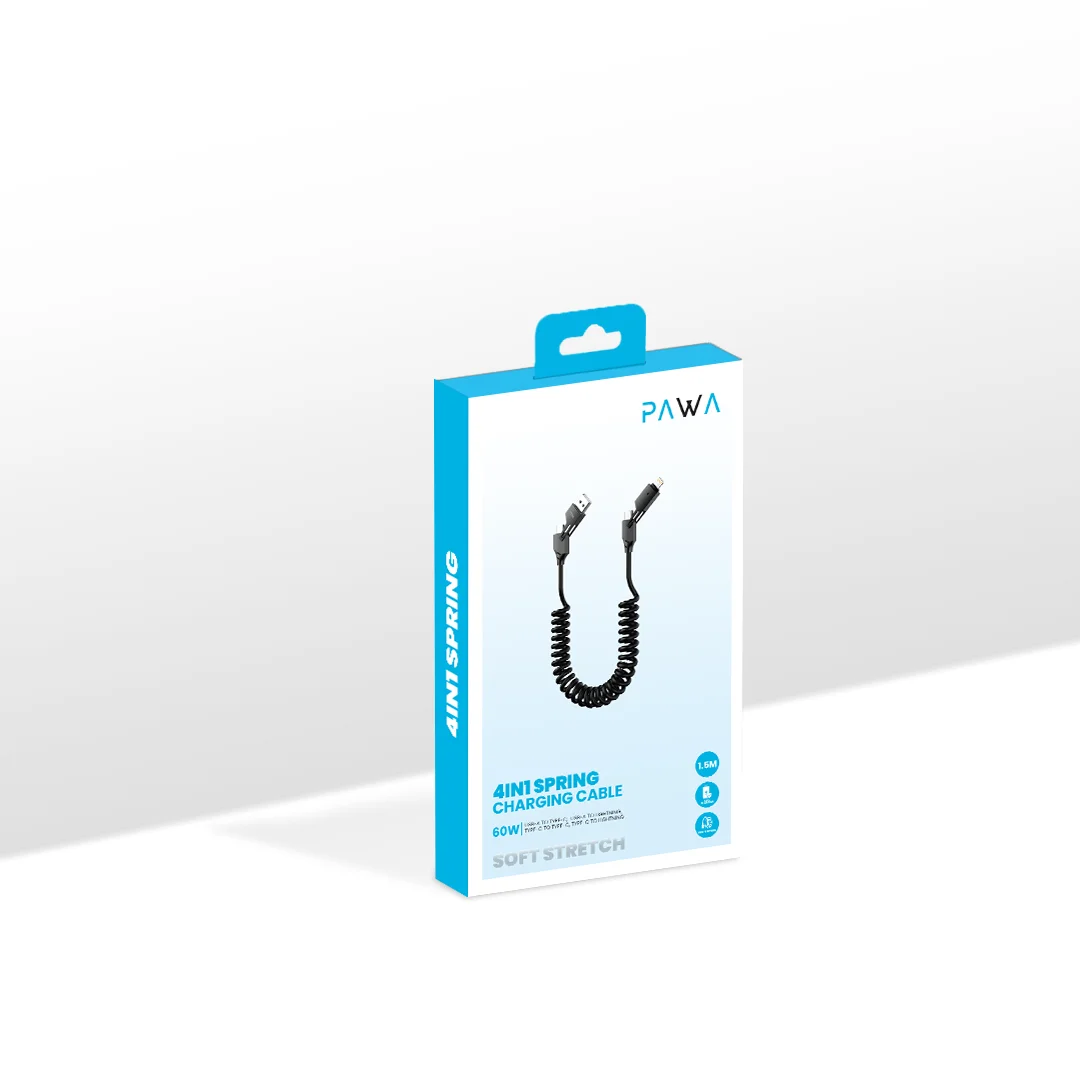 PAWA 4 IN 1 60W SPRING CHAGING CABLE 1.5M BLACK CL41SPR1-BK thumbnail 5