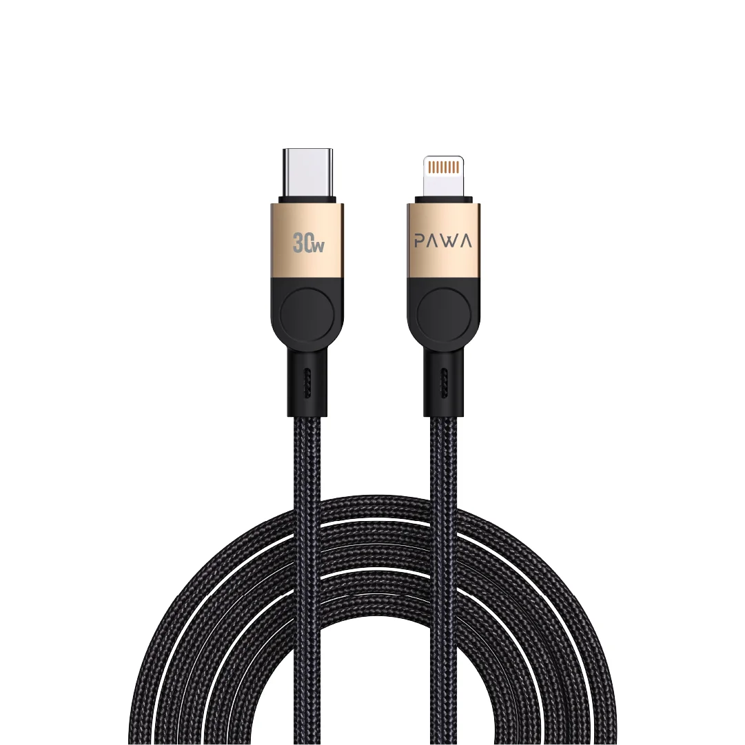PAWA LEVIN USB C TO LIGHTNING BRAIDED CABLE 1.2M 30W DESERT BLACK PW-12BDC254-DTBK