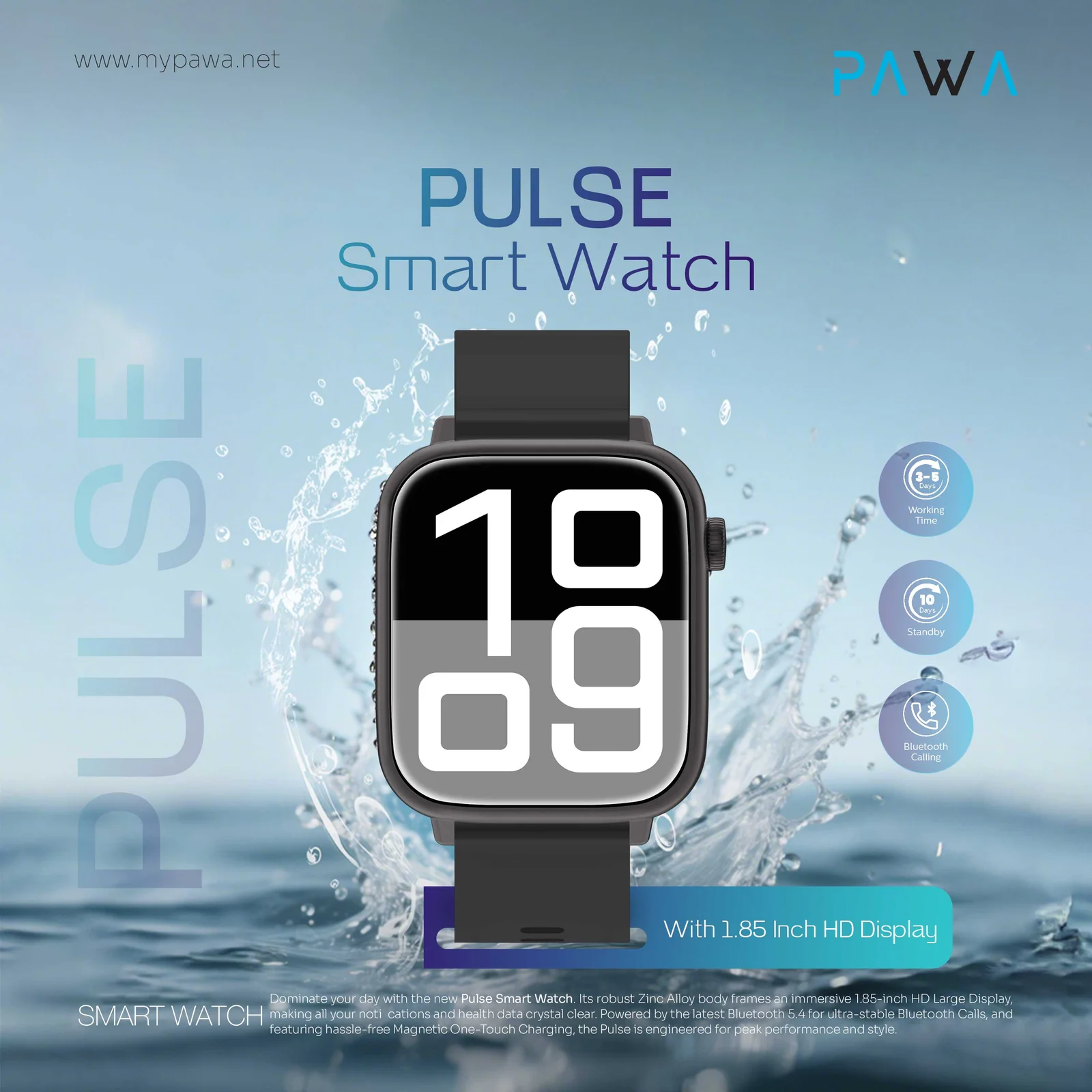 PAWA PLUSE SMART WATCH WITH 1.85 INCH HD DISPLAY BLACK PW-STWFTB15-BK thumbnail 4