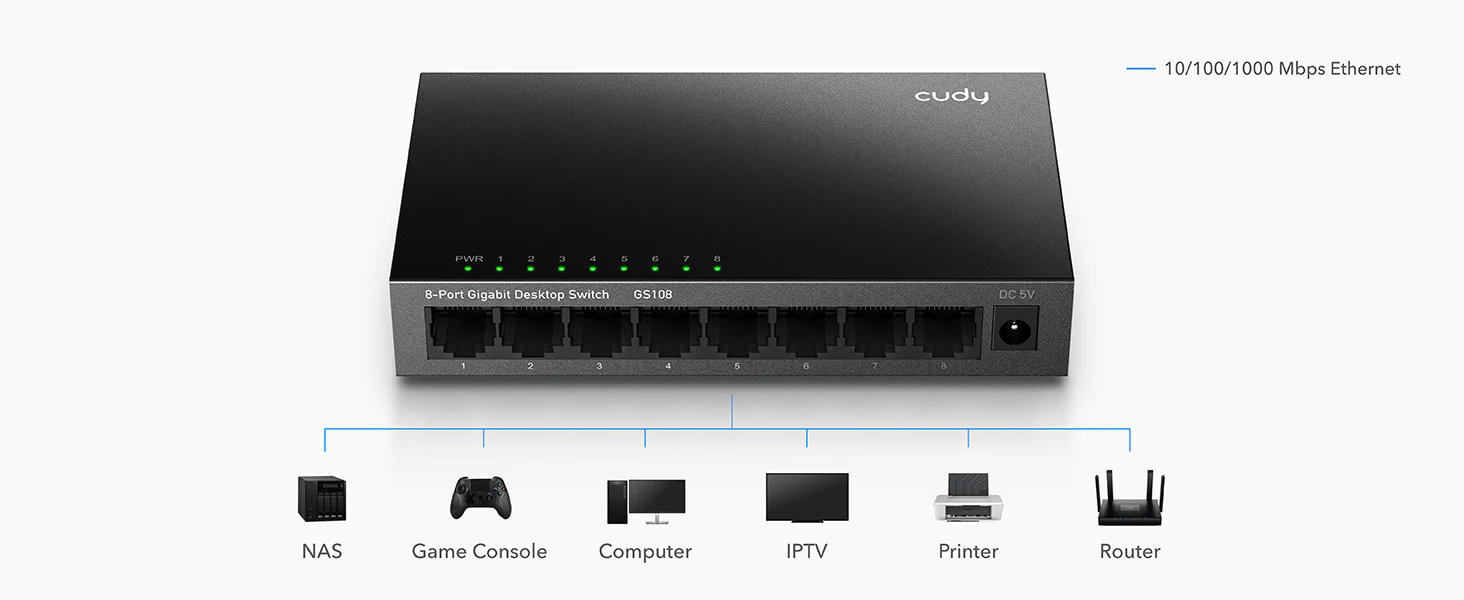 CUDY 8 PORT 10/100/1000 MBPS DESKTOP SWITCH GS108 thumbnail 2