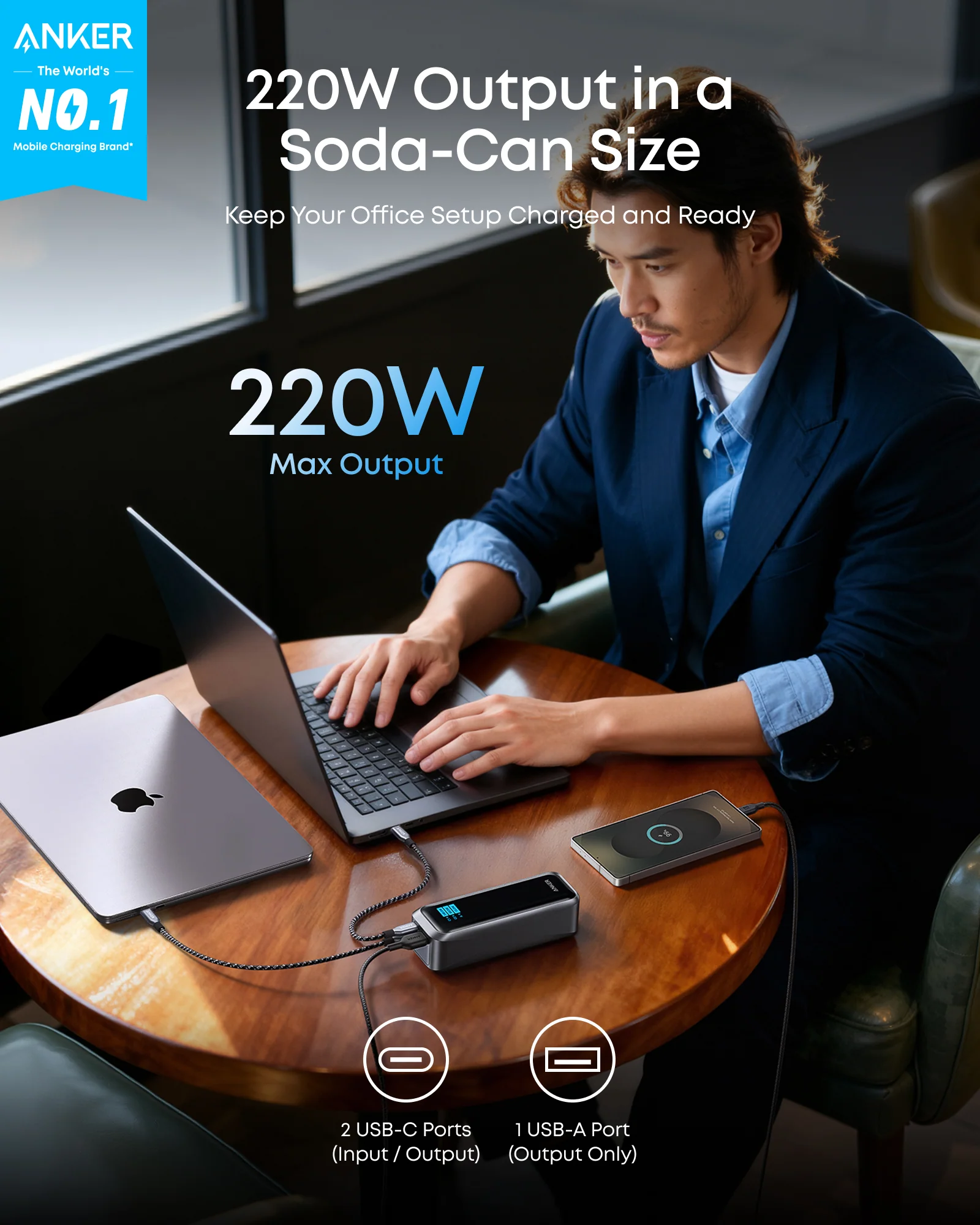 ANKER PRIME ULTRA FAST CHARGING GRAB AND GO POWER BANK 20K 220W BLACK A110BH11 thumbnail 2