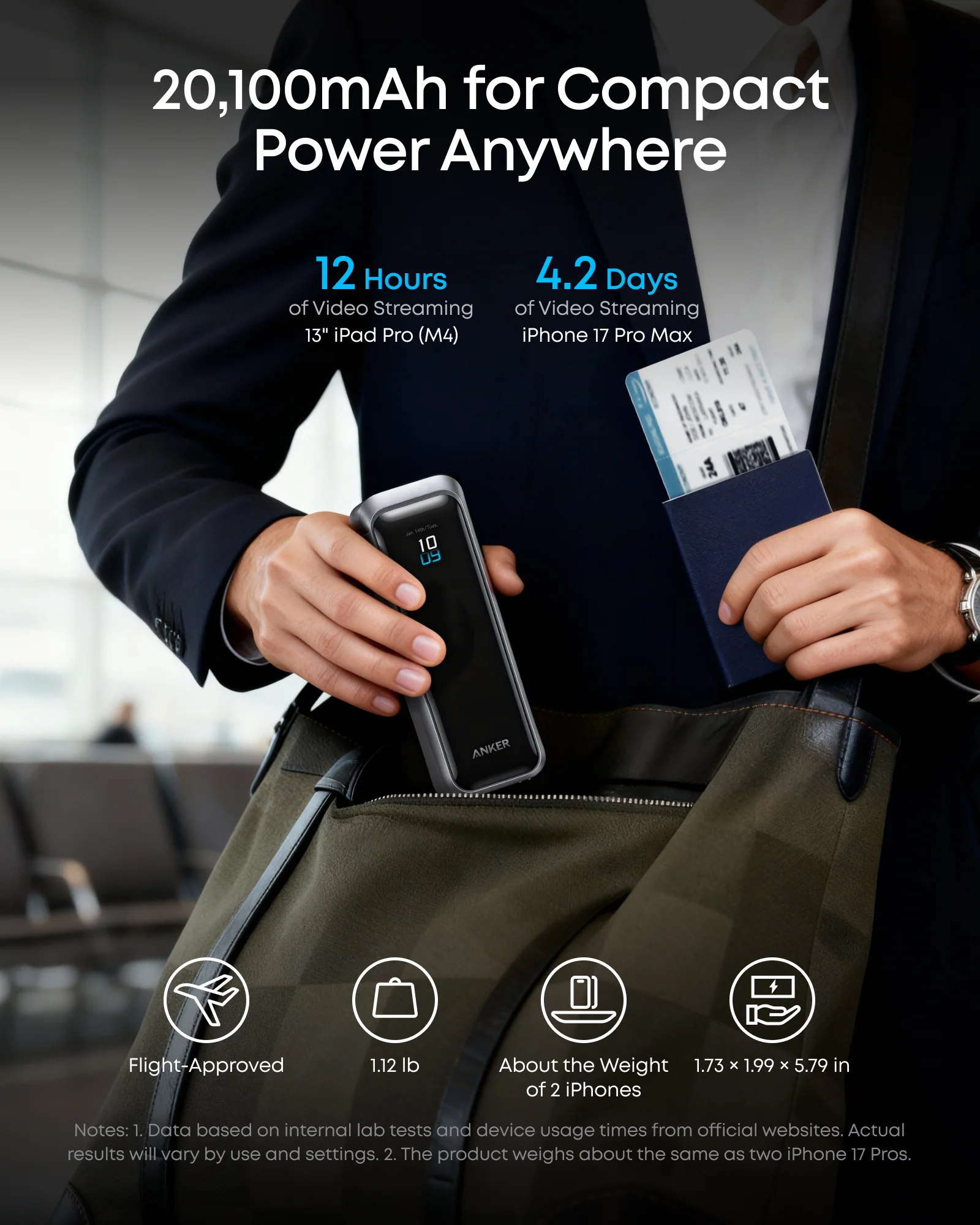 ANKER PRIME ULTRA FAST CHARGING GRAB AND GO POWER BANK 20K 220W BLACK A110BH11 thumbnail 3