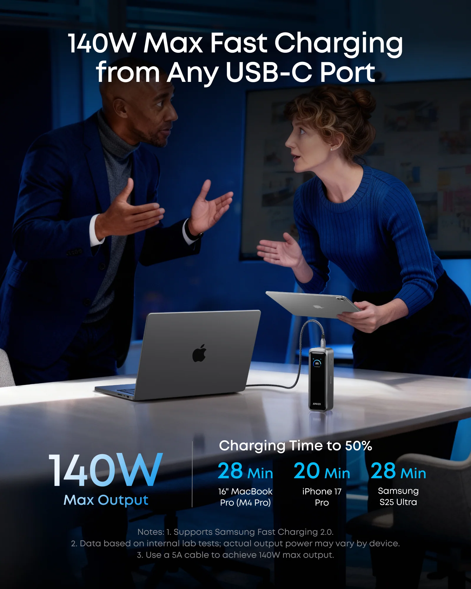 ANKER PRIME ULTRA FAST CHARGING GRAB AND GO POWER BANK 20K 220W BLACK A110BH11 thumbnail 4