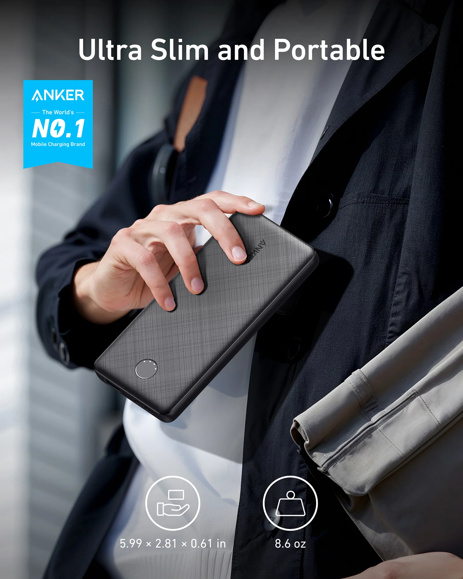 ANKER POWERCORE SLIM 15W 10000 MAH POWER BANK BLACK A1229H15 thumbnail 4