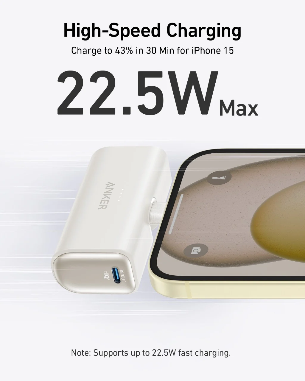 ANKER NANO 22.5W BUILT IN USB C CONNECTOR 5000 MAH POWERBANK WHITE A1653H21 thumbnail 2