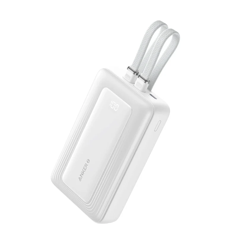 ANKER ZOLO POWER BANK 20K 30W BUILT IN USB C AND LIGHTNING CABLE WHITE A1681H21