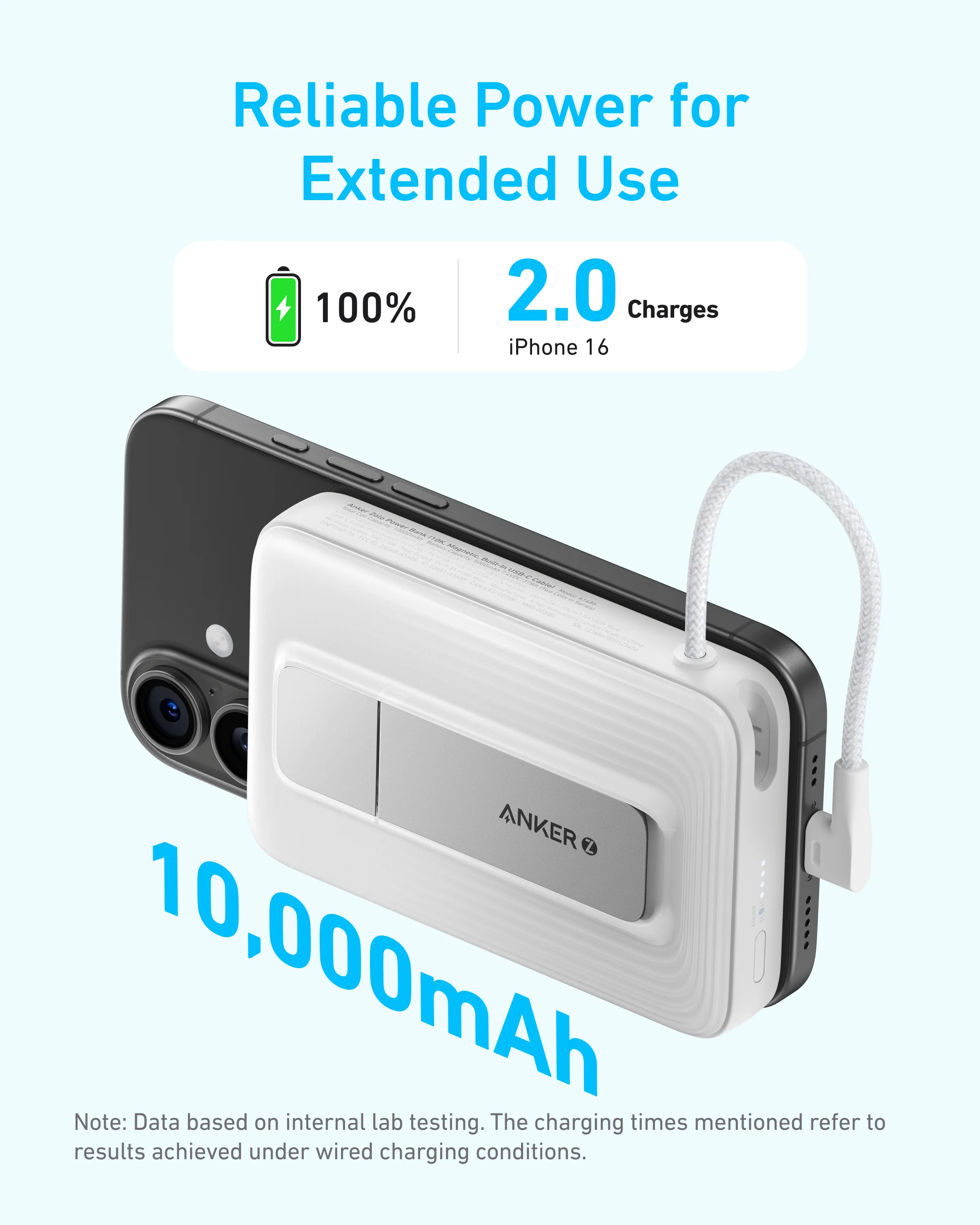 ANKER ZOLO 10K MAGNETIC BUILT IN USB C CABLE POWERBANK WHITE A1685H21 thumbnail 3