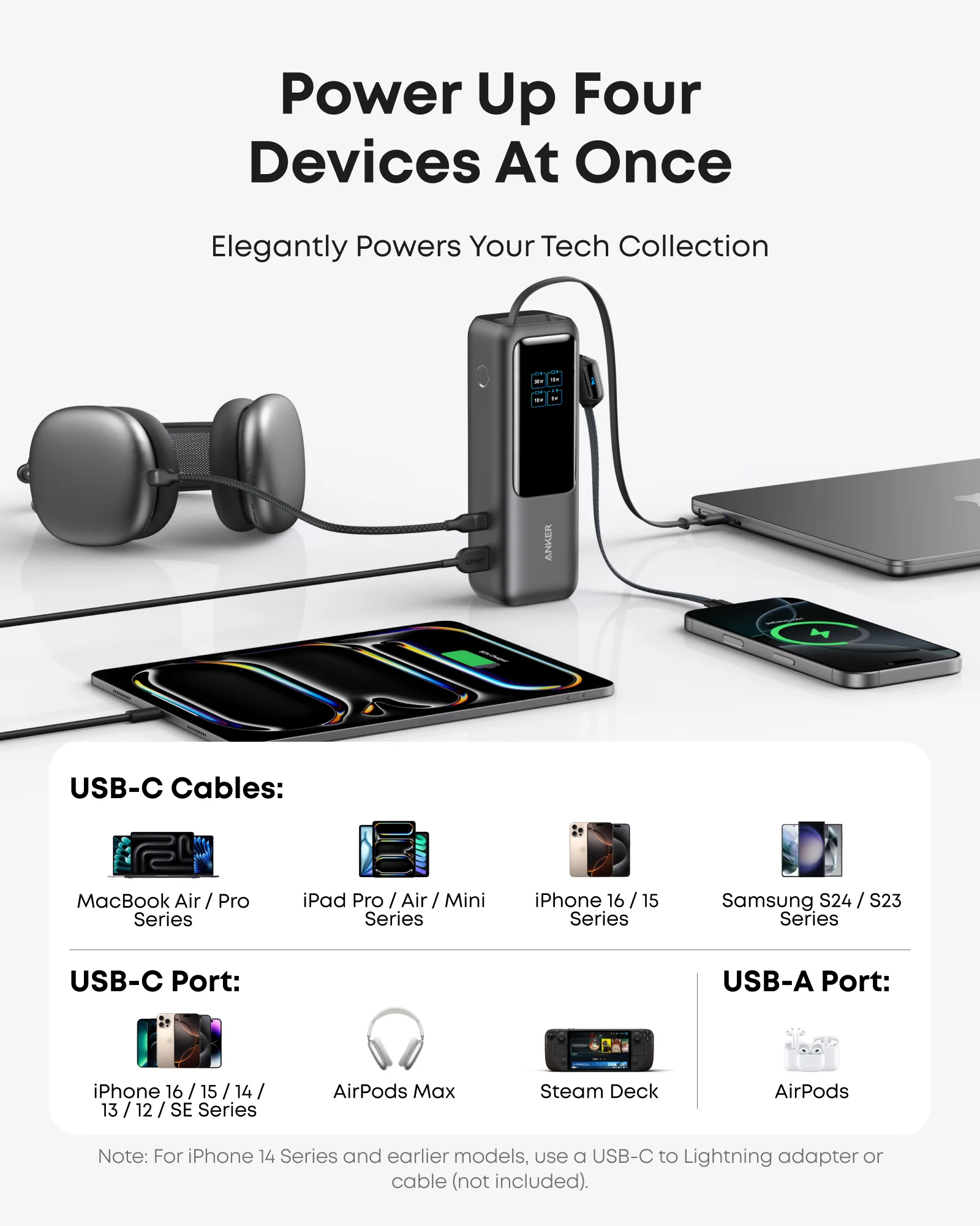 ANKER 2 PORT 165W 25000MAH ULTRA-FAST CHARGING POWER BANK WITH TYPE-C CABLE BLACK A1695H11 thumbnail 3