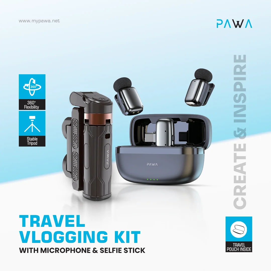 PAWA TRAVEL VLOGGING KIT WITH MICROPHONE AND SELFIE STICK BLACK PW-SLST6015 thumbnail 4