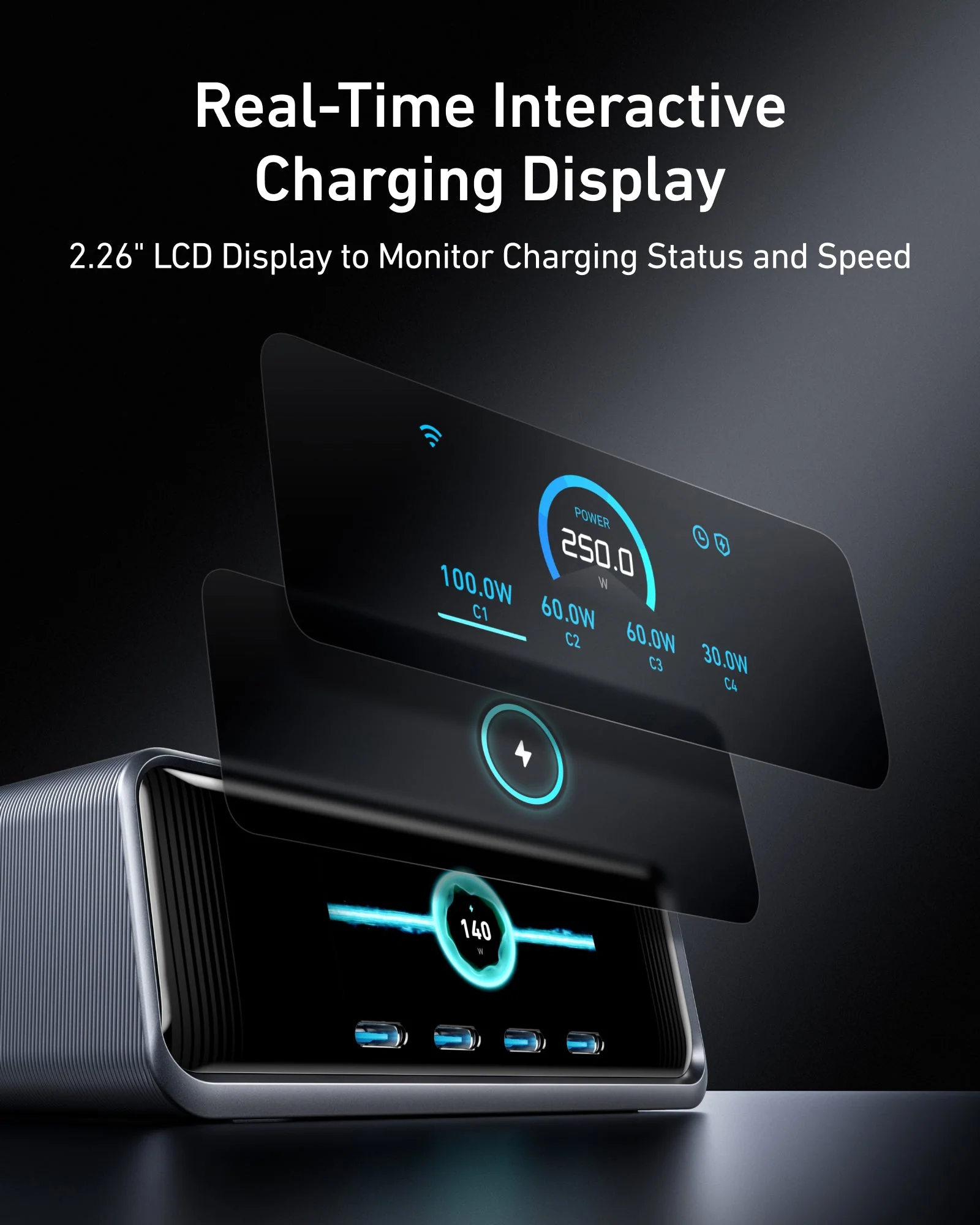 ANKER PRIME 250W SMART ULTRA POWERFUL DESKTOP CHARGER 6 PORTS SILVER A2345241 thumbnail 4