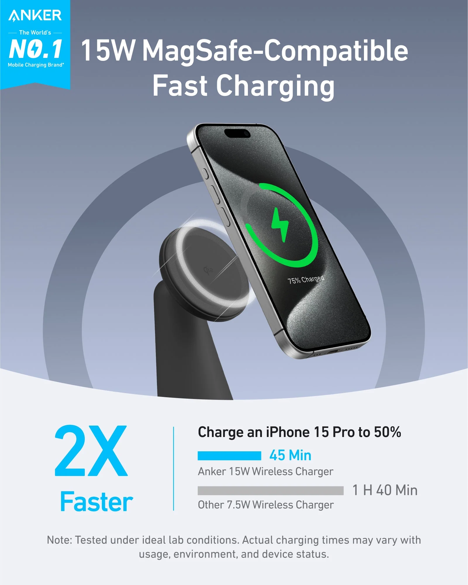 ANKER MAGGO WIRELESS 2-IN-1 DOCK STAND CHARGER BLACK A25M7H11 thumbnail 7