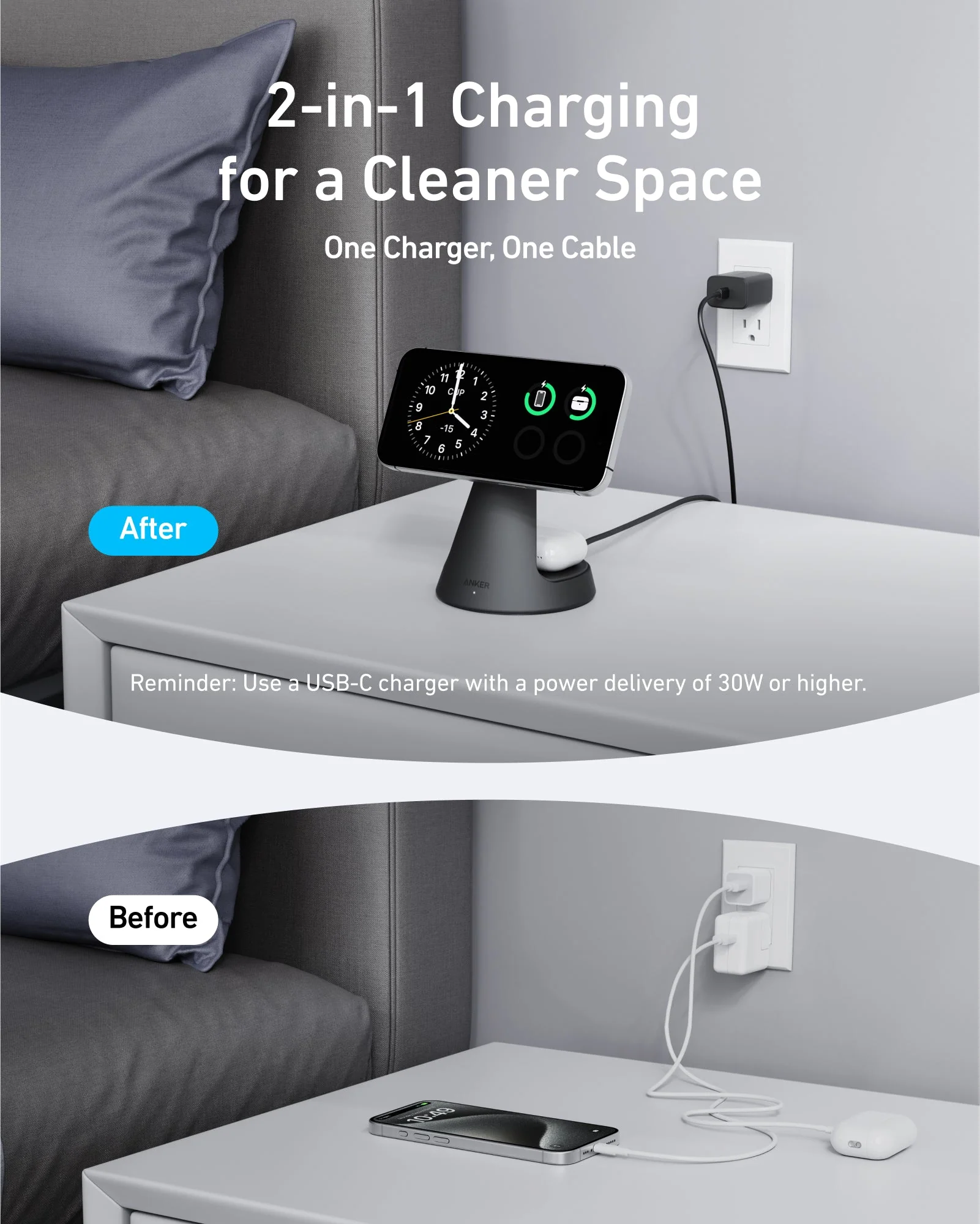 ANKER MAGGO WIRELESS 2-IN-1 DOCK STAND CHARGER BLACK A25M7H11 thumbnail 6